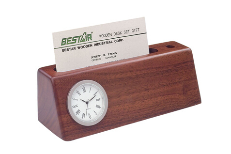 WOOD BUSINESS CARD HOLDER WITH CLOCK (3645WJN)
